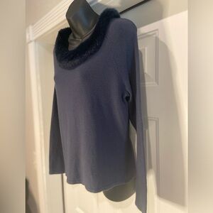 Norton McNaughton~Elegant~Fitted Knit Sweater~Detachable Faux Fur Collar~Size M